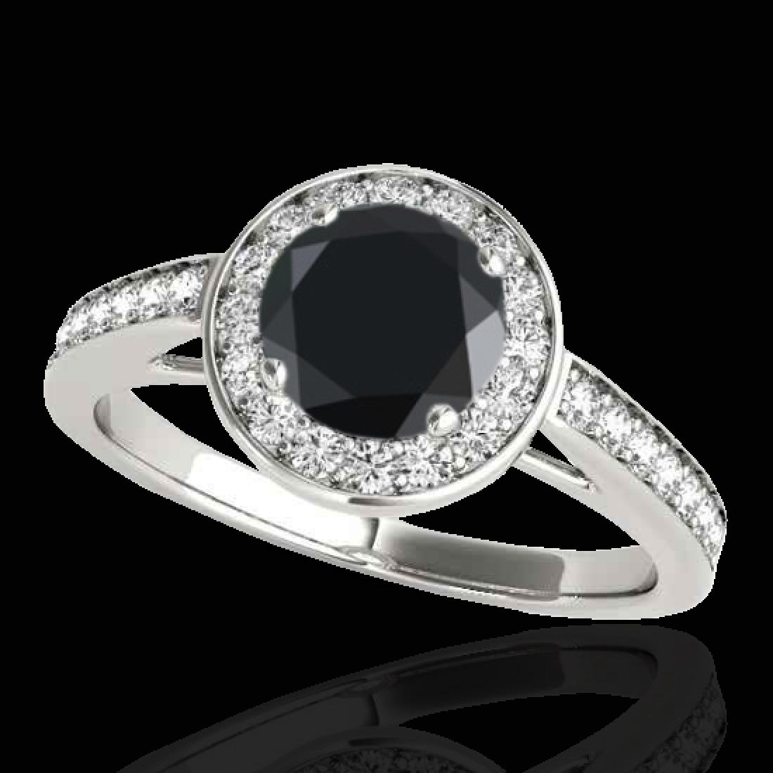 1.45 CTW Certified Vs Black Diamond Solitaire Halo Ring: 33799 - REF-65X3T ---- 1.45 CTW Certified Vs Black Diamond Solitaire Halo Ring 10K White Gold ---- Luxury Designer Brand Ring Appraised Retail Price at $3,950 ---- SKU Number US33799 10k White gold Ri
