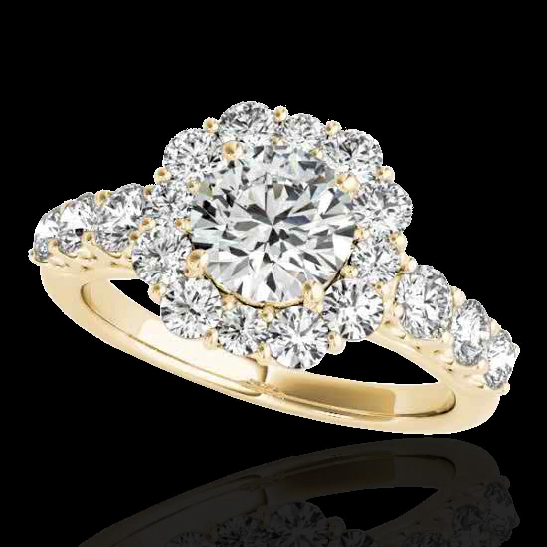 2.25 CTW H-SI/I Certified Diamond Solitaire Halo Ring: 33384 - REF-250R9K ---- 2.25 CTW H-SI/I Certified Diamond Solitaire Halo Ring 10K Yellow Gold ---- Luxury Designer Brand Ring Appraised Retail Price at $13,800 ---- SKU Number US33384 10k Yellow gold 