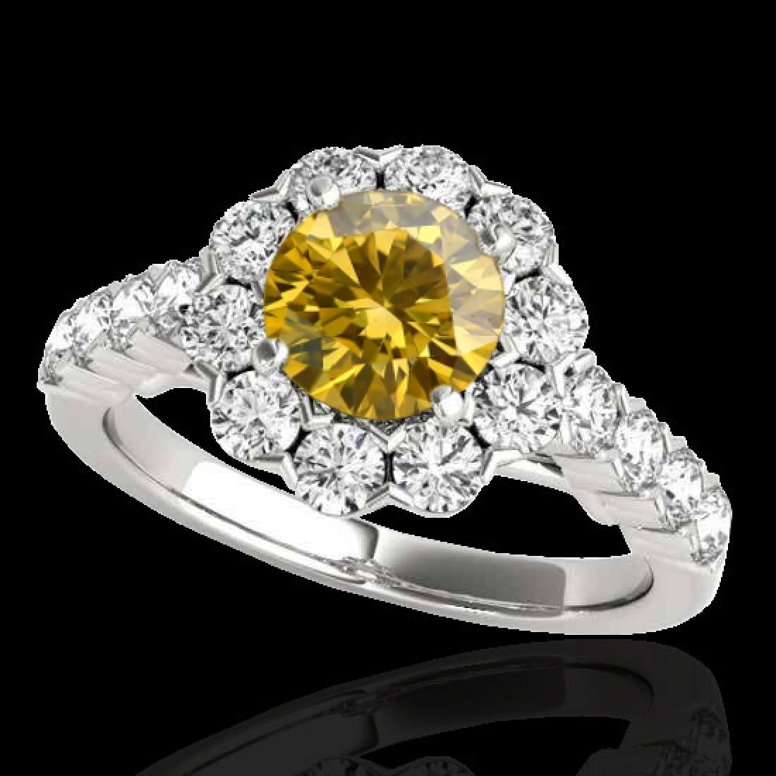 3 CTW Certified Si Fancy Intense Yellow Diamond: 33560 - REF-345M5F ---- 3 CTW Certified Si Fancy Intense Yellow Diamond Solitaire Halo Ring 10K White Gold ---- Luxury Designer Brand Ring Appraised Retail Price at $20,900 ---- SKU Number US33560 10k