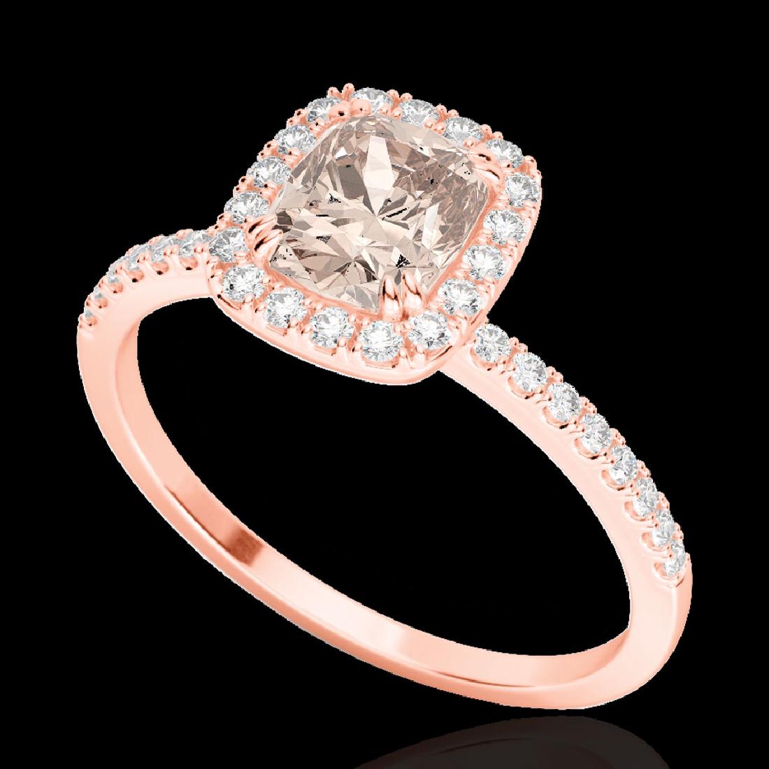 1.25 CTW Morganite & Micro Pave VS/SI Diamond Certified: 22907 - REF-40Y9N ---- 1.25 CTW Morganite & Micro Pave VS/SI Diamond Certified Halo Ring 10K Rose Gold ---- Luxury Designer Brand Ring Appraised Retail Price at $2,700 ---- SKU Number US22907 10k Rose