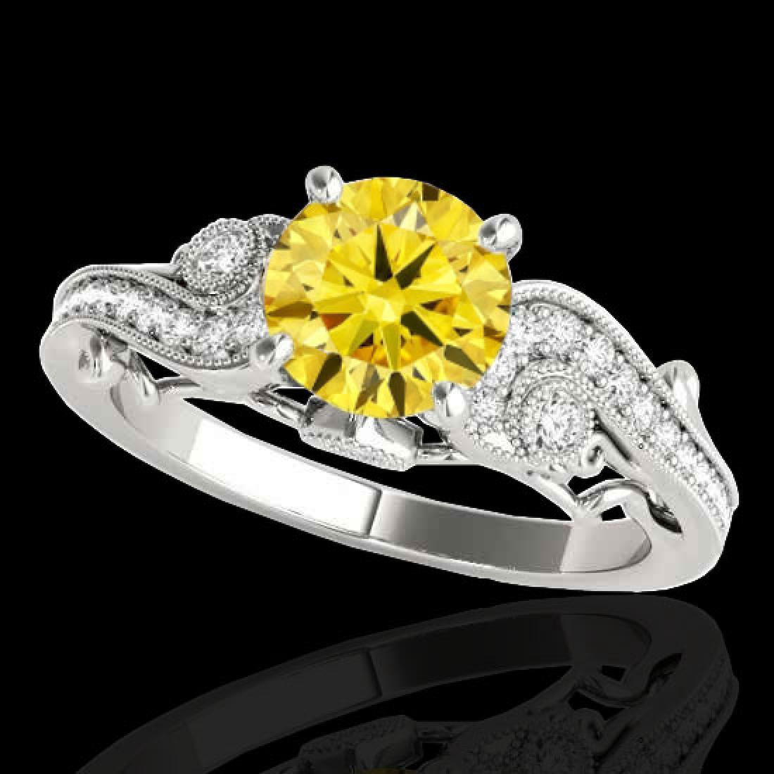 1.5 CTW Certified Si Intense Yellow Diamond Solitaire: 34808 - REF-262Y8N ---- 1.5 CTW Certified Si Intense Yellow Diamond Solitaire Antique Ring 10K White Gold ---- Luxury Designer Brand Ring Appraised Retail Price at $17,350 ---- SKU Number US34808 10k 