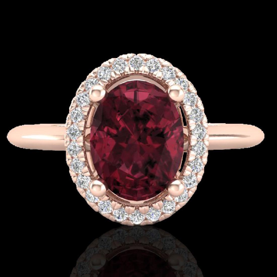 1.75 CTW Garnet & Micro Pave VS/SI Diamond Ring: 21011 - REF-40N2Y ---- 1.75 CTW Garnet & Micro Pave VS/SI Diamond Ring Solitaire Halo 14K Rose Gold ---- Luxury Designer Brand Ring Appraised Retail Price at $2,400 ---- SKU Number US21011 14k Rose go
