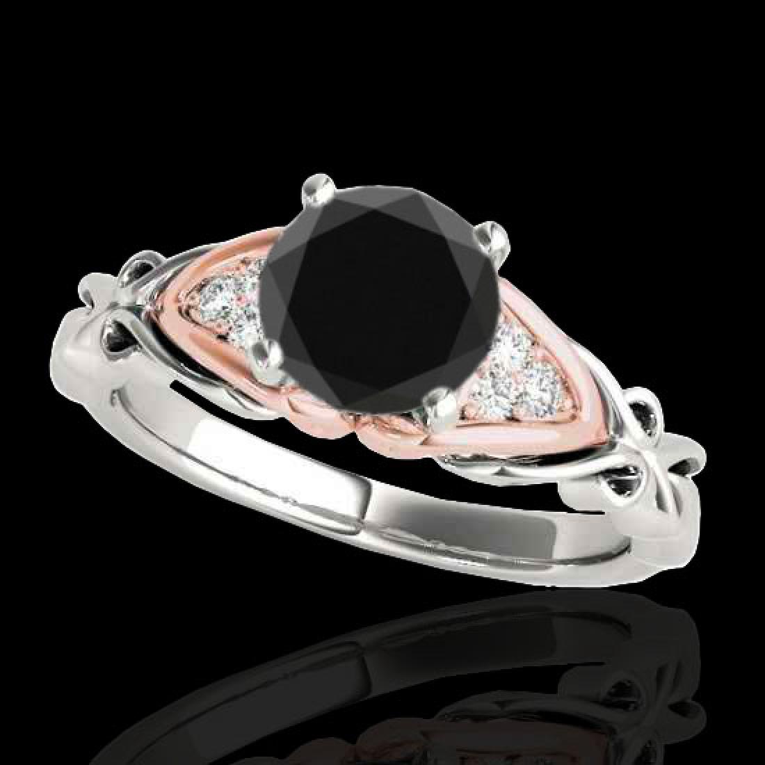 1.1 CTW Certified Vs Black Diamond Solitaire Ring Two: 35204 - REF-53W3H ---- 1.1 CTW Certified Vs Black Diamond Solitaire Ring Two Tone 10K White & Rose Gold ---- Luxury Designer Brand Ring Appraised Retail Price at $3,200 ---- SKU Number US35204 10k Whi