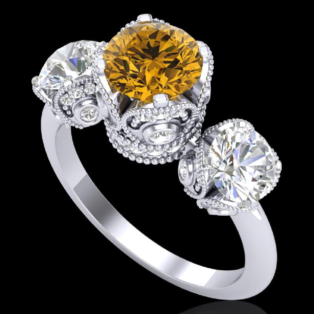 3 CTW Intense Yellow Diamond Solitaire Art Deco 3 Stone: 37434 - REF-418Y2N ---- 3 CTW Intense Yellow Diamond Solitaire Art Deco 3 Stone Ring 18K White Gold ---- Luxury Designer Brand 3 stone ring Appraised Retail Price at $25,300 ---- SKU Number US37434 18