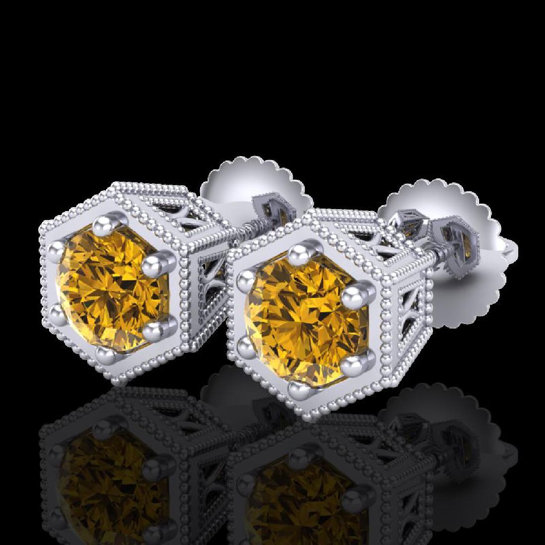 1.15 CTW Intense Fancy Yellow Diamond Art Deco Stud: 38043 - REF-130H9W ---- 1.15 CTW Intense Fancy Yellow Diamond Art Deco Stud Earrings 18K White Gold ---- Luxury Designer Brand Earring Appraised Retail Price at $7,900 ---- SKU Number US38043 18k Whit