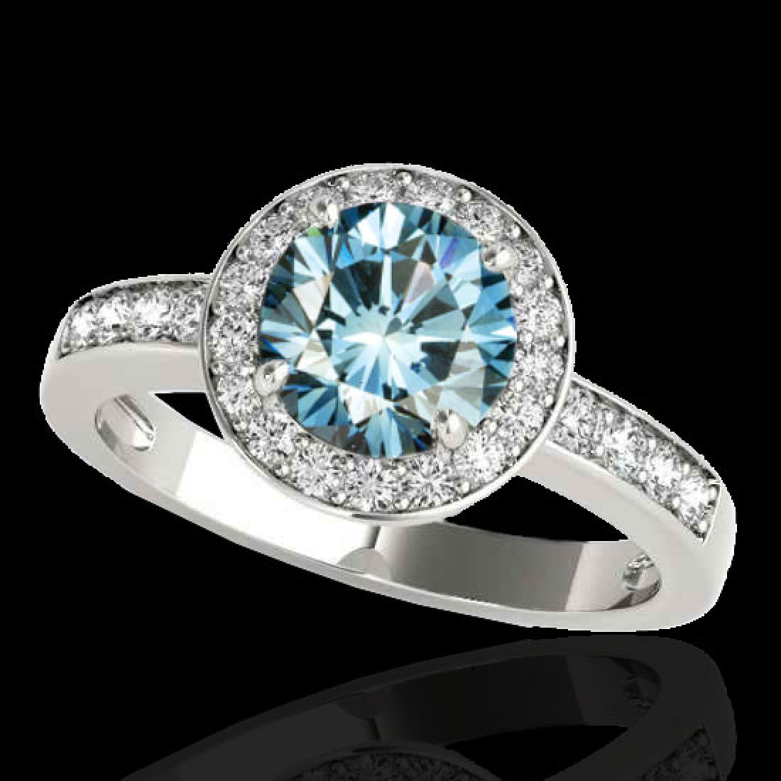 2 CTW SI Certified Blue Diamond Solitaire Halo Ring 10K: 34356 - REF-254M5F ---- 2 CTW SI Certified Blue Diamond Solitaire Halo Ring 10K White Gold ---- Luxury Designer Brand Ring Appraised Retail Price at $16,800 ---- SKU Number US34356 10k White gold Ring