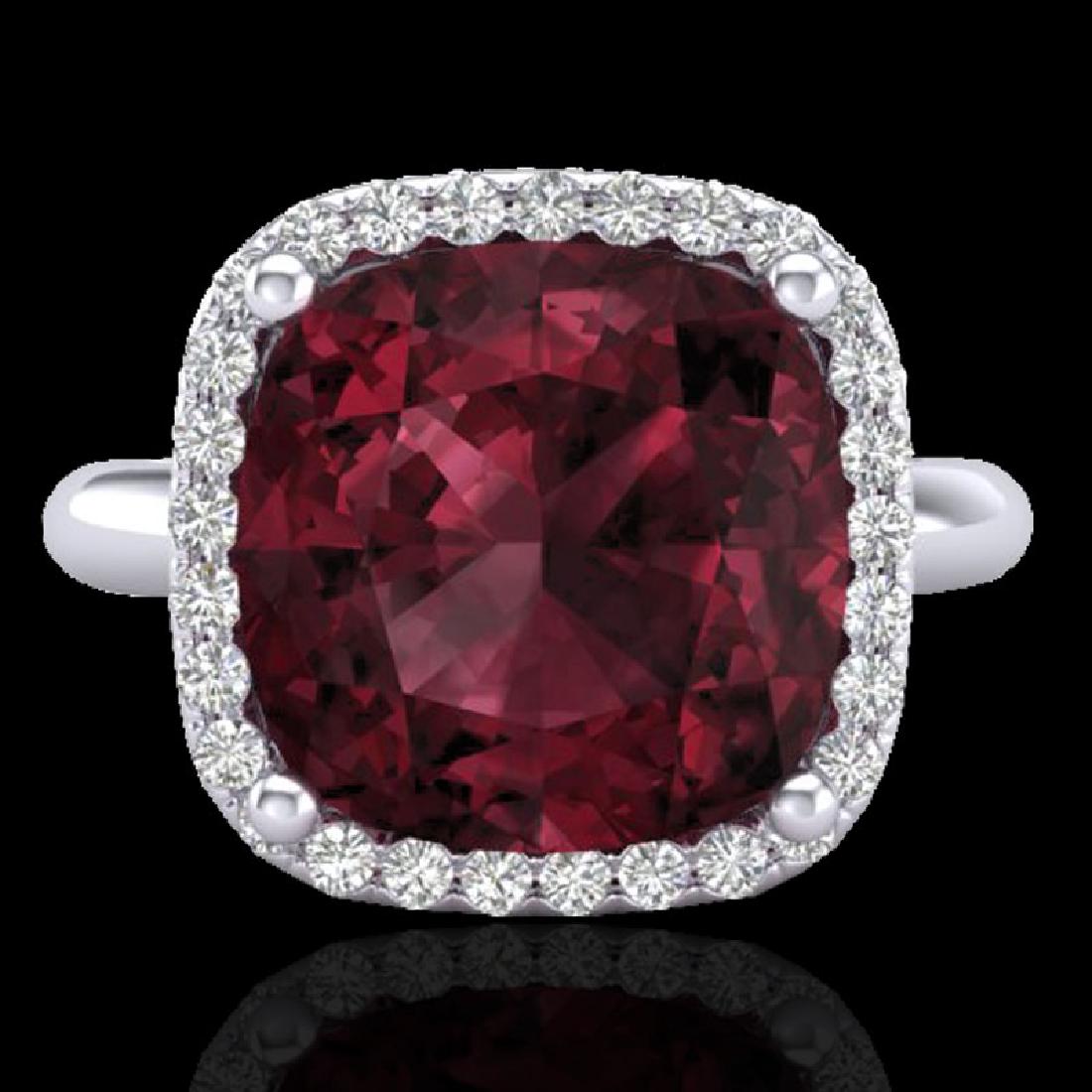 6 CTW Garnet And Micro Pave Halo VS/SI Diamond Ring: 23099 - REF-56K9R ---- 6 CTW Garnet And Micro Pave Halo VS/SI Diamond Ring Solitaire 18K White Gold ---- Luxury Designer Brand Ring Appraised Retail Price at $3,750 ---- SKU Number US23099 18k White g