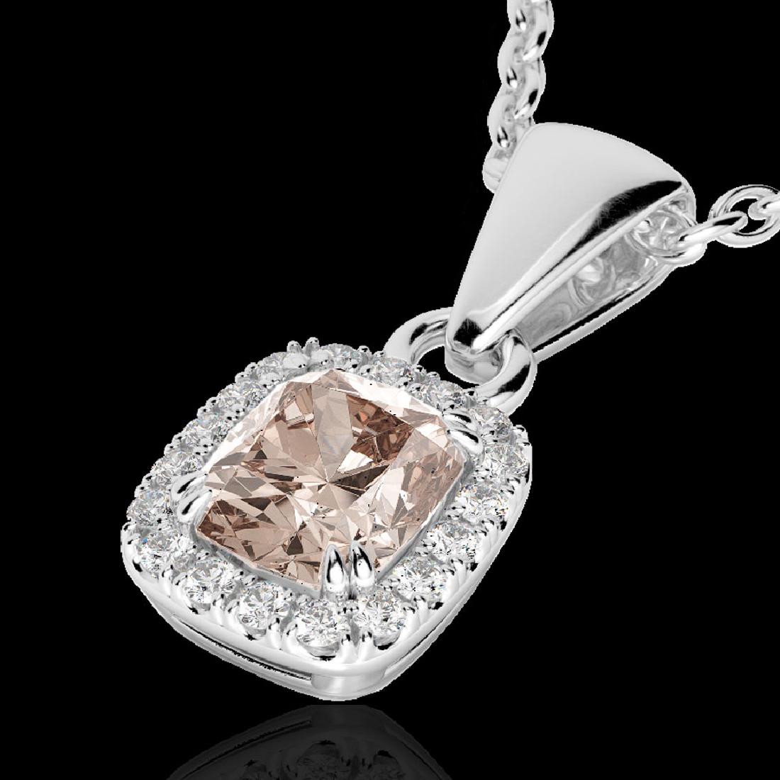 1.25 CTW Morganite & Micro Pave VS/SI Diamond Certified: 22886 - REF-36W4H ---- 1.25 CTW Morganite & Micro Pave VS/SI Diamond Certified Halo Necklace 10K White Gold ---- Luxury Designer Brand Necklace Appraised Retail Price at $2,400 ---- SKU Number US22886