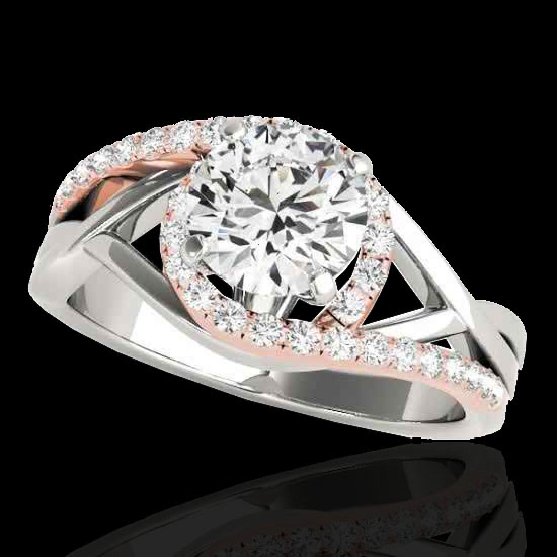 1.3 CTW H-SI/I Certified Diamond Bypass Solitaire Ring: 35081 - REF-165T8X ---- 1.3 CTW H-SI/I Certified Diamond Bypass Solitaire Ring Two Tone 10K White & Rose Gold ---- Luxury Designer Brand Ring Appraised Retail Price at $9,100 ---- SKU Number US35081 1