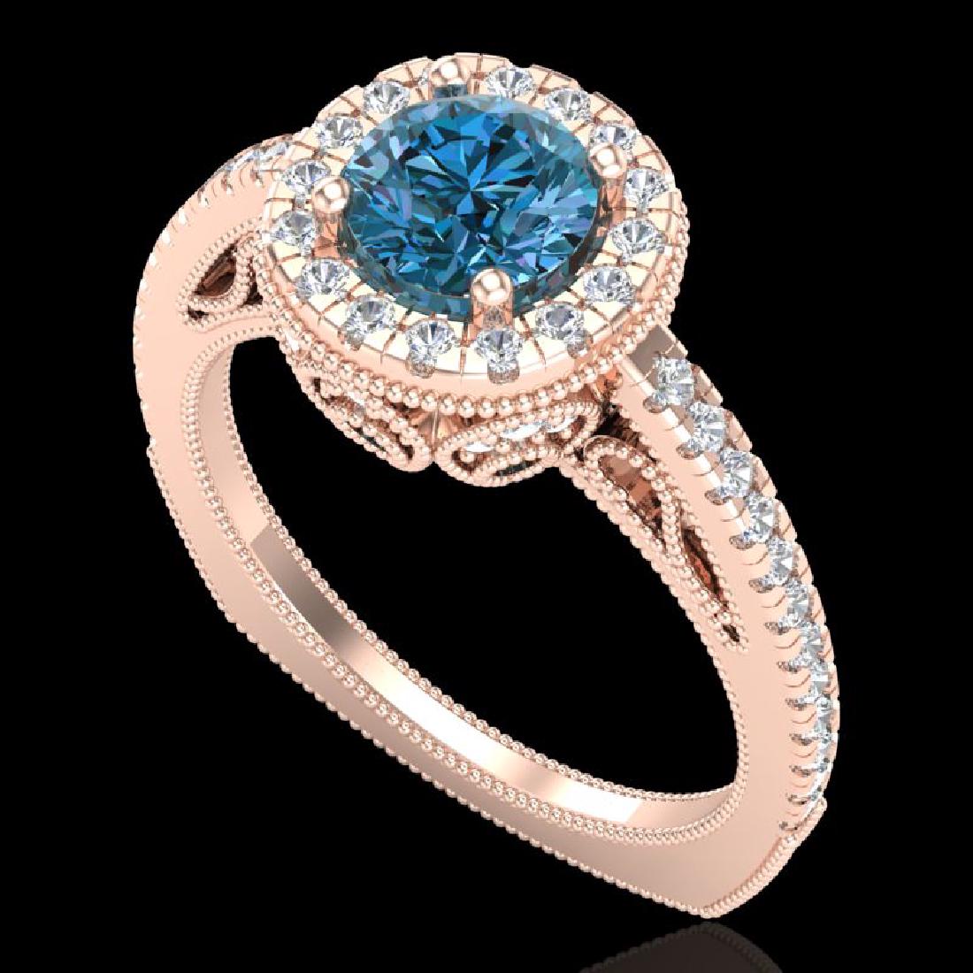 1.55 CTW Fancy Intense Blue Diamond Solitaire Art Deco: 37986 - REF-178T2X ---- 1.55 CTW Fancy Intense Blue Diamond Solitaire Art Deco Ring 18K Rose Gold ---- Luxury Designer Brand Ring Appraised Retail Price at $10,800 ---- SKU Number US37986 18k Rose gol