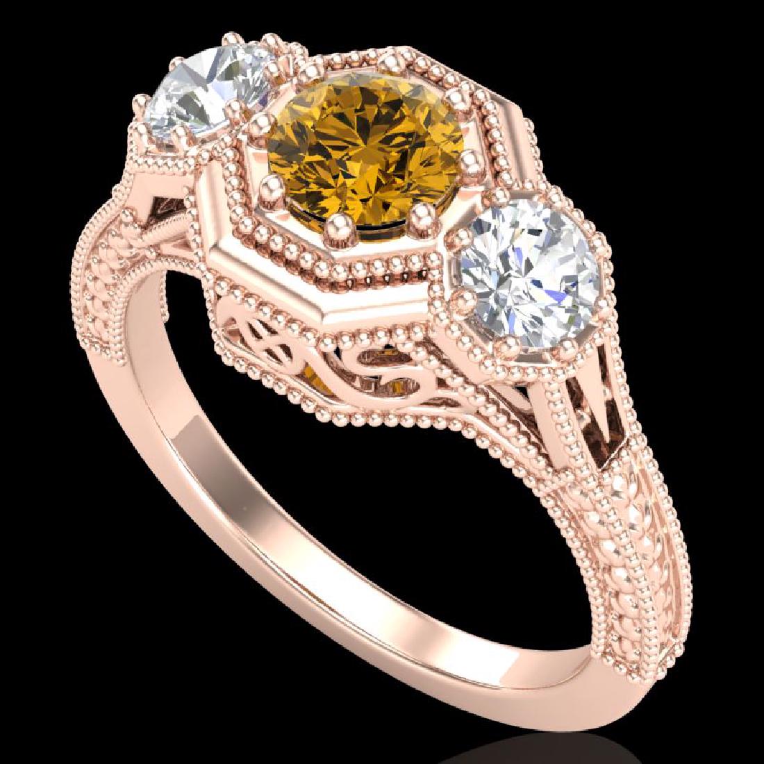 1.05 CTW Intense Fancy Yellow Diamond Art Deco 3 Stone: 37953 - REF-161R8K ---- 1.05 CTW Intense Fancy Yellow Diamond Art Deco 3 Stone Ring 18K Rose Gold ---- Luxury Designer Brand 3 stone ring Appraised Retail Price at $10,700 ---- SKU Number US37953 18k 
