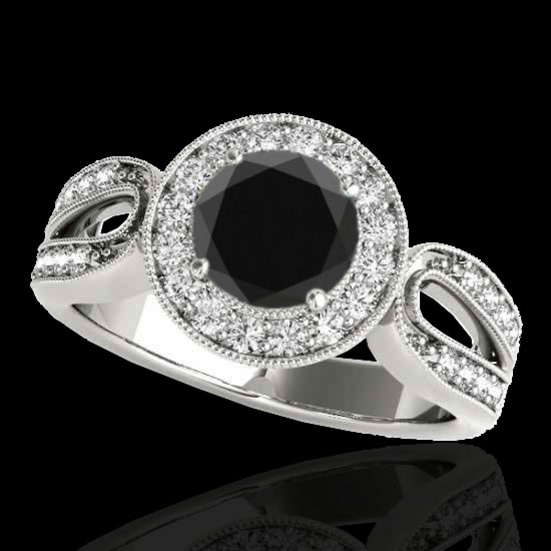 1.4 CTW Certified Vs Black Diamond Solitaire Halo Ring: 34561 - REF-76H9W ---- 1.4 CTW Certified Vs Black Diamond Solitaire Halo Ring 10K White Gold ---- Luxury Designer Brand Ring Appraised Retail Price at $4,650 ---- SKU Number US34561 10k White gold Rin