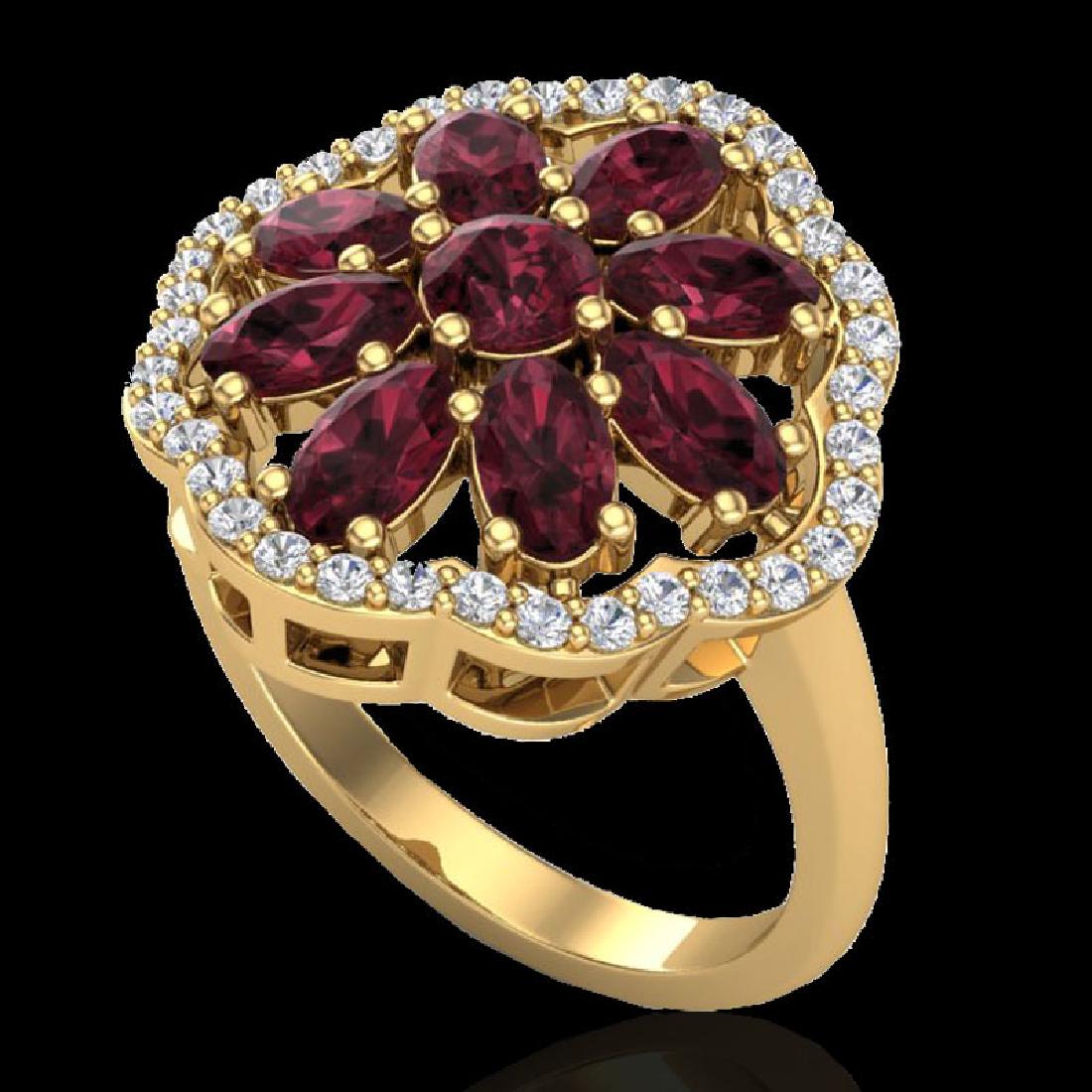 3 CTW Garnet & VS/SI Diamond Certified Cluster Designer: 20783 - REF-52T2X ---- 3 CTW Garnet & VS/SI Diamond Certified Cluster Designer Halo Ring 10K Yellow Gold ---- Luxury Designer Brand Ring Appraised Retail Price at $3,450 ---- SKU Number US20783 10k Ye