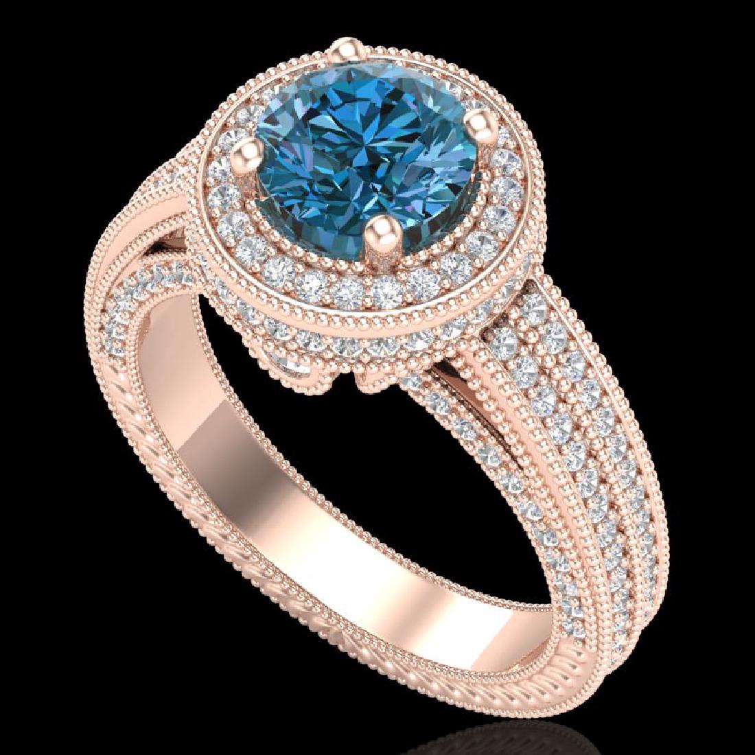 2.8 CTW Intense Blue Diamond Solitaire Engagement Art: 38007 - REF-327R3K ---- 2.8 CTW Intense Blue Diamond Solitaire Engagement Art Deco Ring 18K Rose Gold ---- Luxury Designer Brand Ring Appraised Retail Price at $21,600 ---- SKU Number US38007 18k Rose