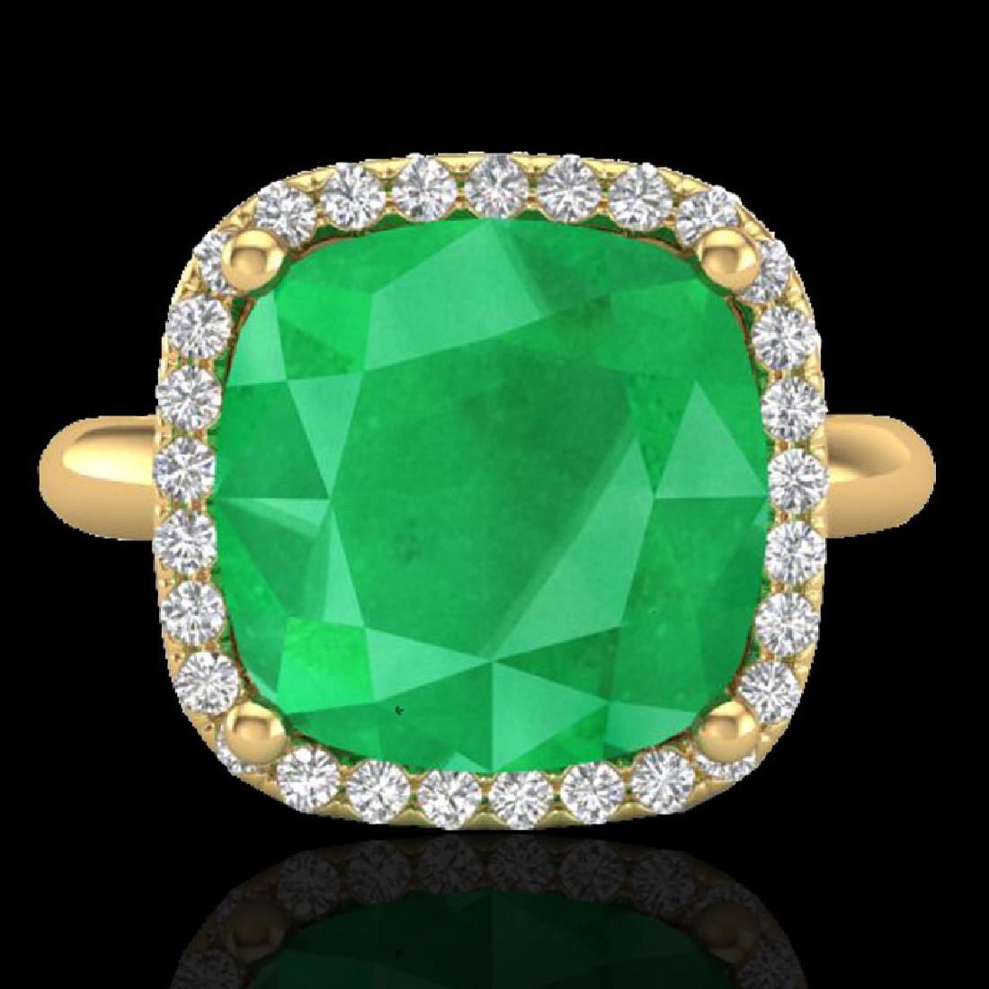 6 CTW Emerald And Micro Pave Halo VS/SI Diamond Ring: 23098 - REF-82Y9N ---- 6 CTW Emerald And Micro Pave Halo VS/SI Diamond Ring Solitaire 18K Yellow Gold ---- Luxury Designer Brand Ring Appraised Retail Price at $5,450 ---- SKU Number US23098 18k Yello
