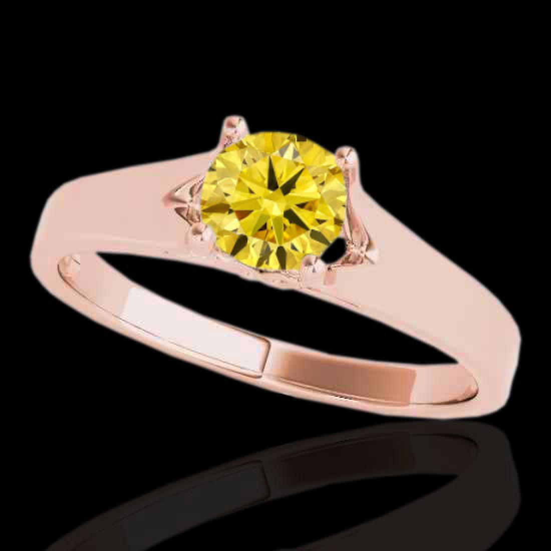 1.5 CTW Certified Si Fancy Intense Yellow Diamond: 35172 - REF-254M5F ---- 1.5 CTW Certified Si Fancy Intense Yellow Diamond Solitaire Ring 10K Rose Gold ---- Luxury Designer Brand Ring Appraised Retail Price at $15,400 ---- SKU Number US35172 10k Ros