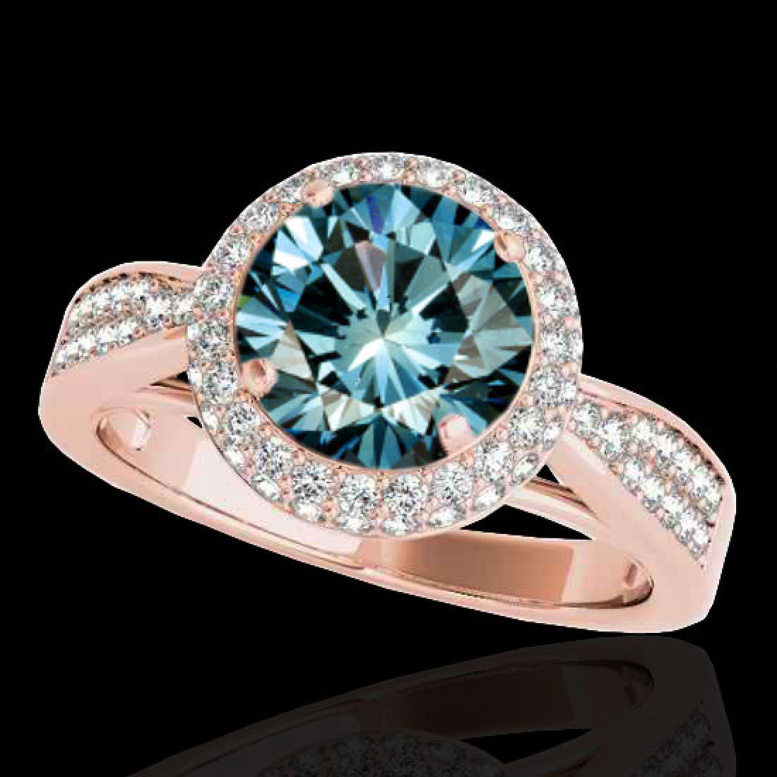 2.15 CTW SI Certified Fancy Blue Diamond Solitaire Halo: 34420 - REF-263F6M ---- 2.15 CTW SI Certified Fancy Blue Diamond Solitaire Halo Ring 10K Rose Gold ---- Luxury Designer Brand Ring Appraised Retail Price at $17,400 ---- SKU Number US34420 10k Rose go