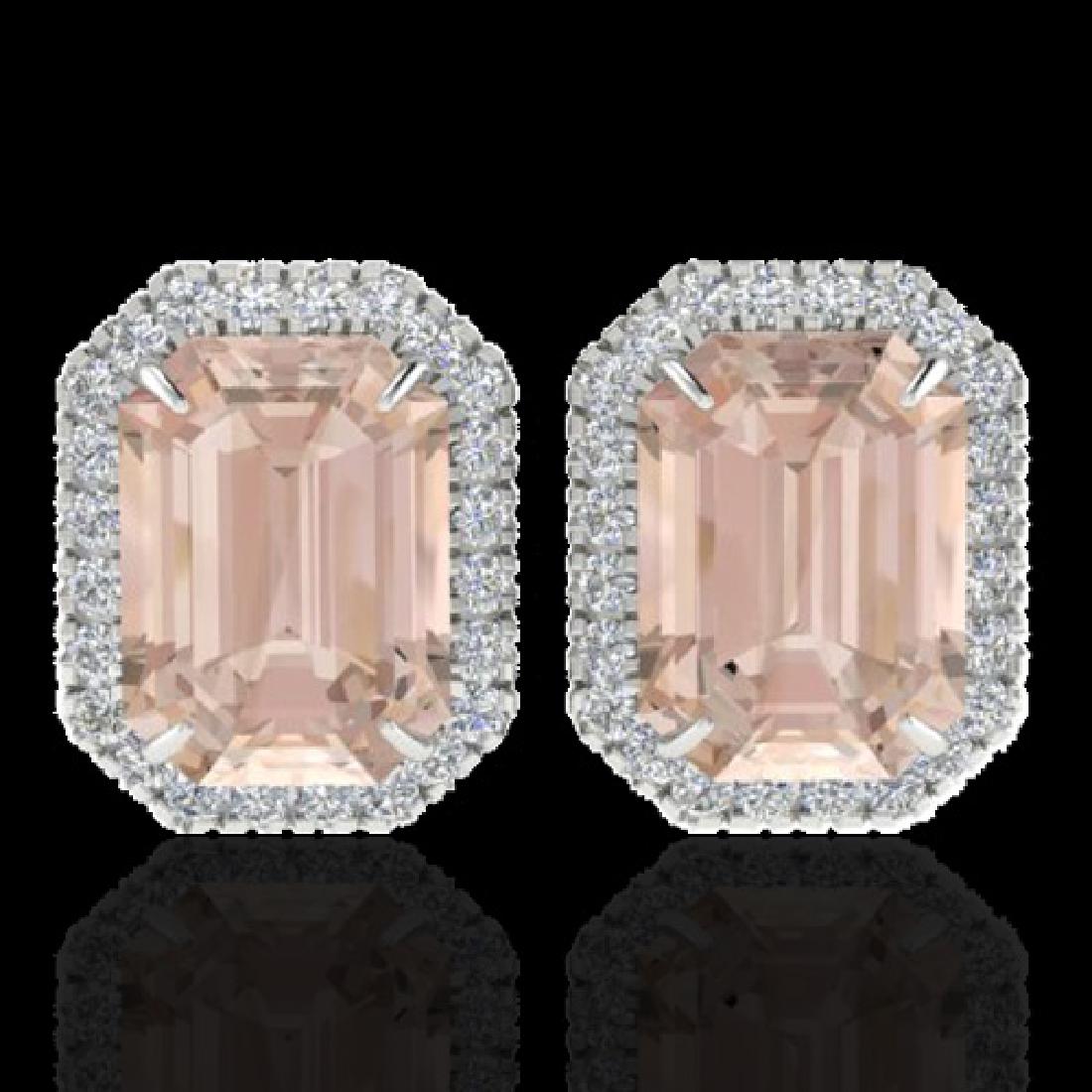 8.40 CTW Morganite & Micro Pave VS/SI Diamond Halo: 21230 - REF-210K8R ---- 8.40 CTW Morganite & Micro Pave VS/SI Diamond Halo Earrings 18K White Gold ---- Luxury Designer Brand Earring Appraised Retail Price at $15,050 ---- SKU Number US21230 18k Whit