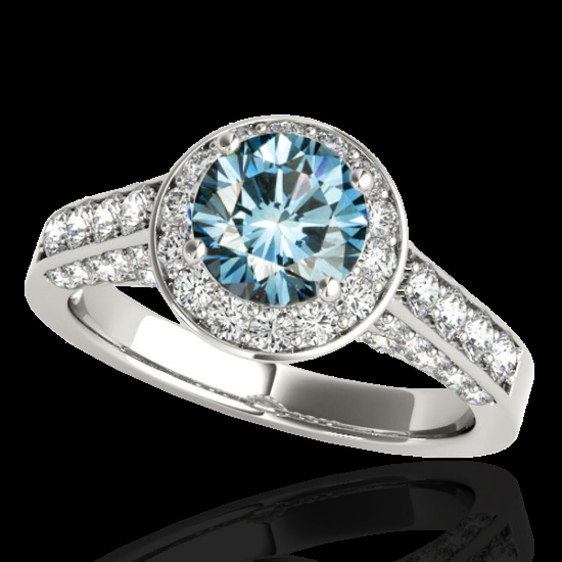 1.8 CTW SI Certified Fancy Blue Diamond Solitaire Halo: 34047 - REF-178H2W ---- 1.8 CTW SI Certified Fancy Blue Diamond Solitaire Halo Ring 10K White Gold ---- Luxury Designer Brand Ring Appraised Retail Price at $10,800 ---- SKU Number US34047 10k White g