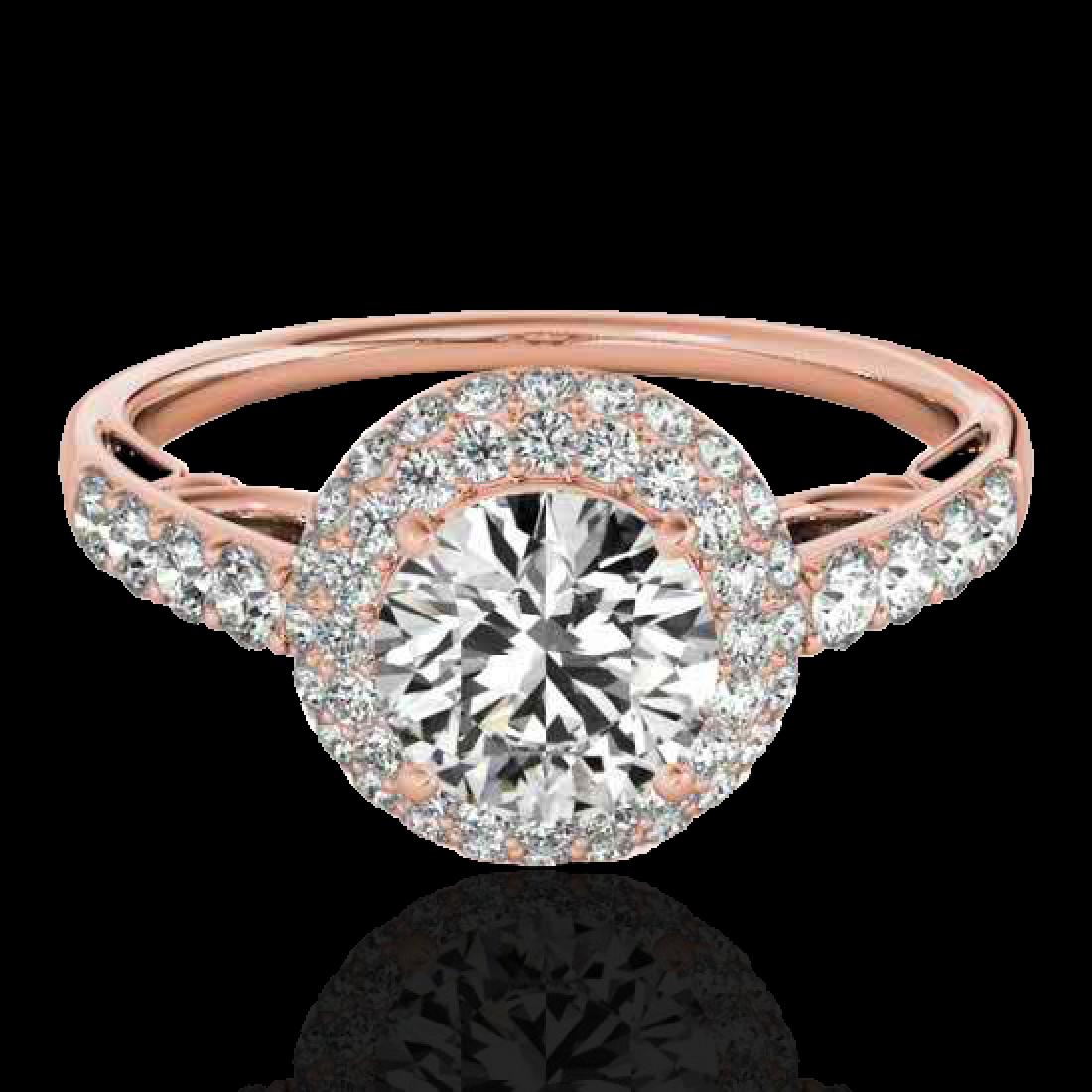 1.65 CTW H-SI/I Certified Diamond Solitaire Halo Ring: 33698 - REF-178H2W ---- 1.65 CTW H-SI/I Certified Diamond Solitaire Halo Ring 10K Rose Gold ---- Luxury Designer Brand Ring Appraised Retail Price at $10,800 ---- SKU Number US33698 10k Rose gold Ring