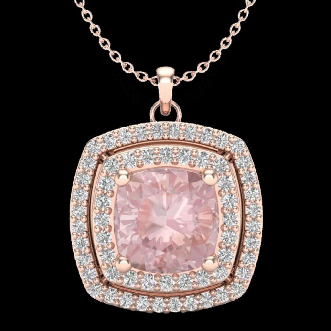 1.97 CTW Morganite & Micro VS/SI Diamond Certified Halo: 20459 - REF-76K4R ---- 1.97 CTW Morganite & Micro VS/SI Diamond Certified Halo Necklace 14K Rose Gold ---- Luxury Designer Brand Necklace Appraised Retail Price at $5,050 ---- SKU Number US20459 14k R