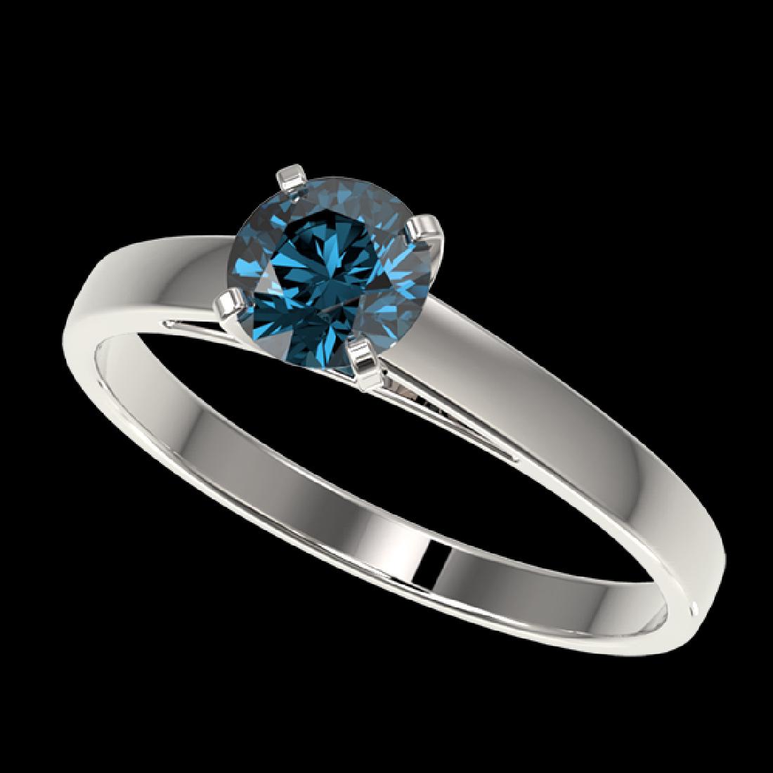 0.76 CTW Certified Intense Blue SI Diamond Solitaire: 36487 - REF-84M8F ---- 0.76 CTW Certified Intense Blue SI Diamond Solitaire Engagement Ring 10K White Gold ---- Luxury Designer Brand Ring Appraised Retail Price at $5,150 ---- SKU Number US36487 10k 
