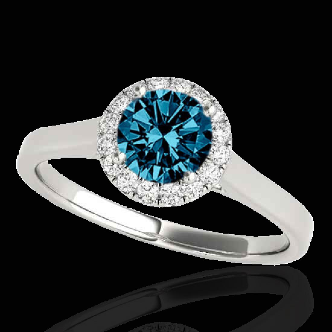 1.11 CTW SI Certified Fancy Blue Diamond Solitaire Halo: 33819 - REF-167K3W ---- 1.11 CTW SI Certified Fancy Blue Diamond Solitaire Halo Ring 10K White Gold ---- 1.11 CTW SI Certified Fancy Blue Diamond Solitaire Halo Ring 10K White Gold ---- Luxury Designe