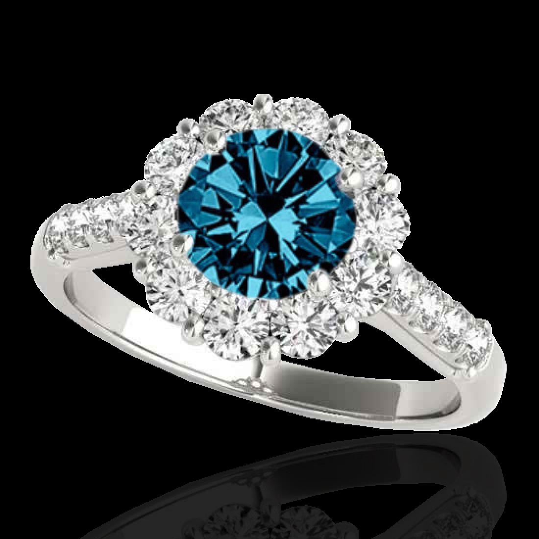 2 CTW SI Certified Fancy Blue Diamond Solitaire Halo: 33423 - REF-207H3A ---- 2 CTW SI Certified Fancy Blue Diamond Solitaire Halo Ring 10K White Gold ---- 2 CTW SI Certified Fancy Blue Diamond Solitaire Halo Ring 10K White Gold ---- Luxury Designer Bran