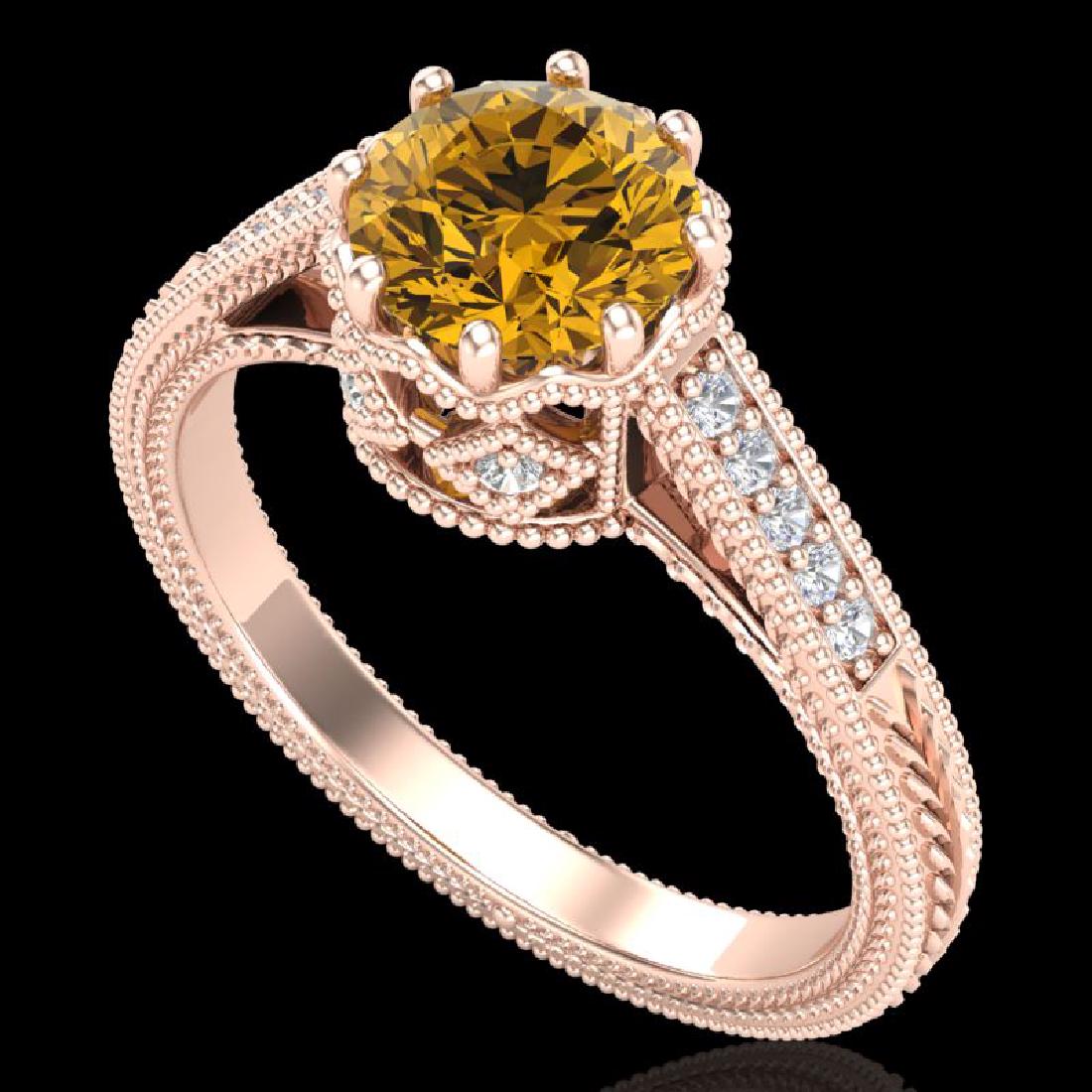 1.25 CTW Intense Fancy Yellow Diamond Engagment Art: 37526 - REF-195H5A ---- 1.25 CTW Intense Fancy Yellow Diamond Engagment Art Deco Ring 18K Rose Gold ---- 1.25 CTW Intense Fancy Yellow Diamond Engagment Art Deco Ring 18K Rose Gold ---- Luxury Designe