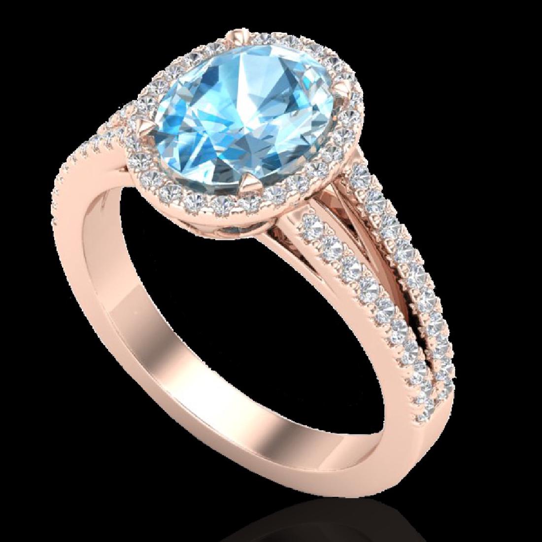 3 Sky Blue Topaz & Micro VS/SI Diamond Halo Solitaire: 20932 - REF-57A6H ---- 3 Sky Blue Topaz & Micro VS/SI Diamond Halo Solitaire Ring 14K Rose Gold ---- 3 Sky Blue Topaz & Micro VS/SI Diamond Halo Solitaire Ring 14K Rose Gold ---- Luxury Designer Brand