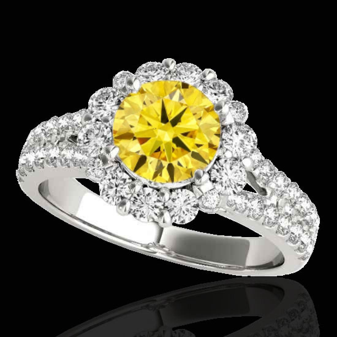 2.51 CTW Certified SI/I Fancy Intense Yellow Diamond: 33947 - REF-337Y3X ---- 2.51 CTW Certified SI/I Fancy Intense Yellow Diamond Solitaire Halo Ring 10K White Gold ---- Luxury Designer Brand Ring Appraised at $20,400 Certificate Number US33947 10k Whit
