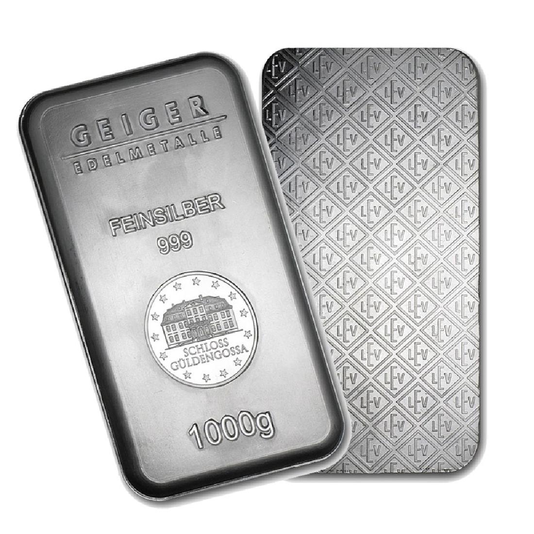 One piece 1 kilo 0.999 Fine Silver Bar Geiger Security: SKU: 74694 ---- One piece 1 kilo 0.999 Fine Silver Bar Geiger Security Series - REF#74694