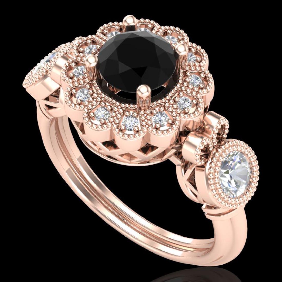 1.50 CTW Fancy Black Diamond Solitaire Art Deco 3 Stone: 37850 - REF-170N2A ---- 1.50 CTW Fancy Black Diamond Solitaire Art Deco 3 Stone Ring 18K Rose Gold ---- Luxury Designer Brand 3 stone ring Appraised at $10,300 Certificate Number US37850 18k Rose gold