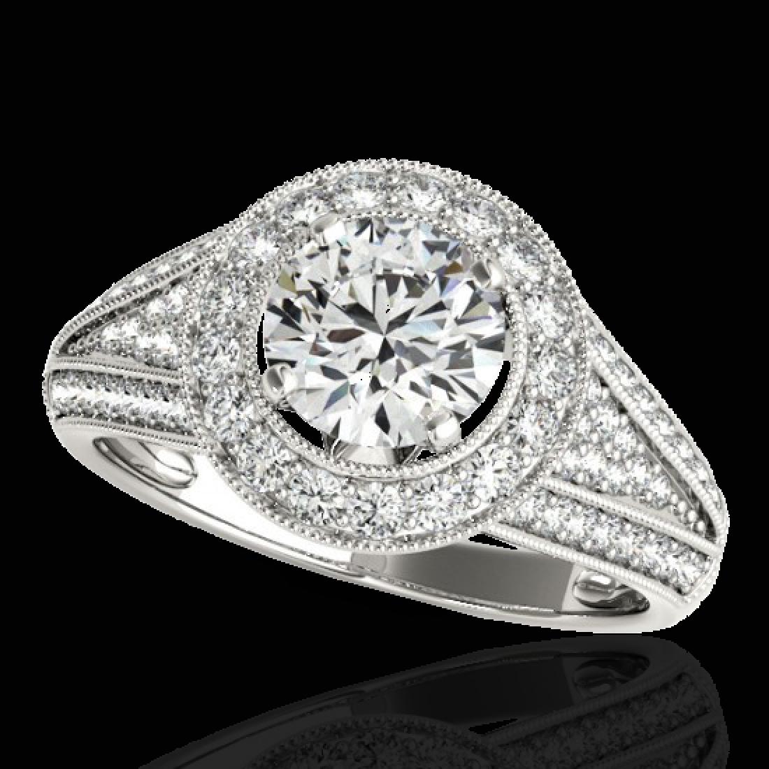 1.70 CTW H-SI/I Certified Diamond Solitaire Halo Ring: 33967 - REF-233K6W ---- 1.70 CTW H-SI/I Certified Diamond Solitaire Halo Ring 10K White Gold ---- Luxury Designer Brand Ring Appraised at $12,850 Certificate Number US33967 10k White gold, Ring Size i