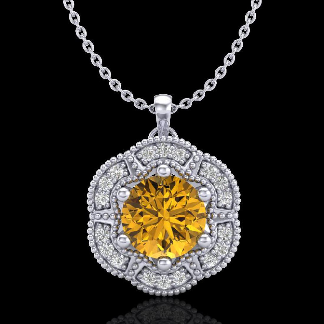 1.01 CTW Intense Fancy Yellow Diamond Art Deco Stud: 37973 - REF-136W4H ---- 1.01 CTW Intense Fancy Yellow Diamond Art Deco Stud Necklace 18K White Gold ---- Luxury Designer Brand NECKLACE Appraised at $8,250 Certificate Number US37973 18k White gold, N