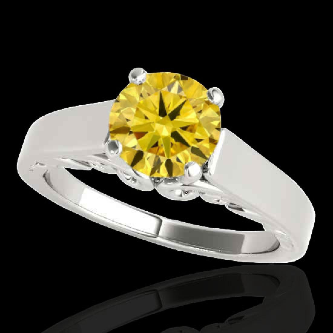 1 CTW Certified SI/I Fancy Intense Yellow Diamond: 35144 - REF-209M3F ---- 1 CTW Certified SI/I Fancy Intense Yellow Diamond Solitaire Ring 10K White Gold ---- Luxury Designer Brand Ring Appraised at $13,800 Certificate Number US35144 10k White gold, 