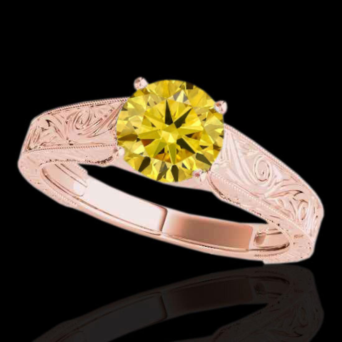 1.50 CTW Certified SI/I Fancy Intense Yellow Diamond: 35199 - REF-236R4K ---- 1.50 CTW Certified SI/I Fancy Intense Yellow Diamond Antique Ring 10K Rose Gold ---- Luxury Designer Brand Ring Appraised at $14,300 Certificate Number US35199 10k Rose gold, R