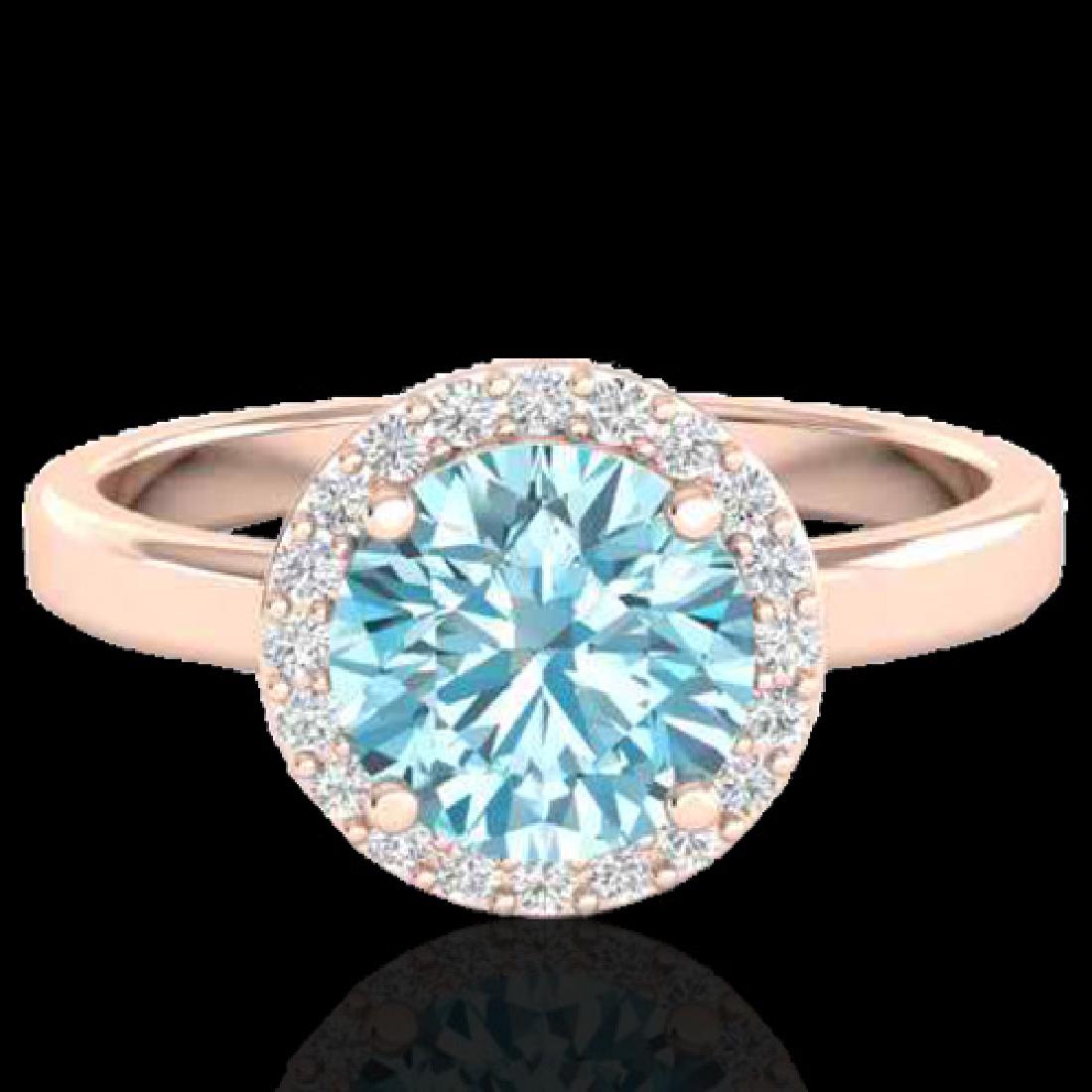 2 CTW Sky Blue Topaz & Halo VS/SI Diamond Micro Ring: 21622 - REF-41Y3X ---- 2 CTW Sky Blue Topaz & Halo VS/SI Diamond Micro Ring Solitaire 14K Rose Gold ---- Luxury Designer Brand Ring Appraised at $2,950 Certificate Number US21622 14k Rose gold, Ring S