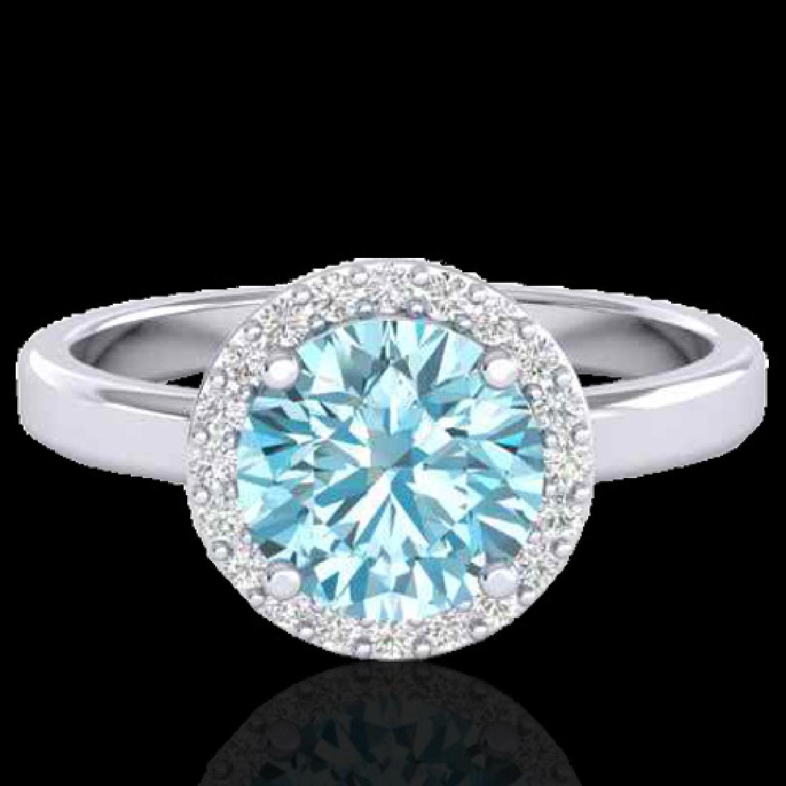 2 CTW Sky Blue Topaz & Halo VS/SI Diamond Micro Ring: 21623 - REF-48R5K ---- 2 CTW Sky Blue Topaz & Halo VS/SI Diamond Micro Ring Solitaire 18K White Gold ---- Luxury Designer Brand Ring Appraised at $3,450 Certificate Number US21623 18k White gold, Ring