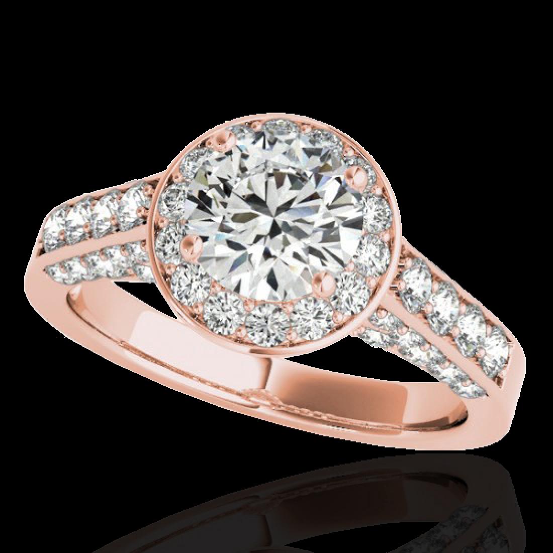 1.80 CTW H-SI/I Certified Diamond Solitaire Halo Ring: 34043 - REF-178K2W ---- 1.80 CTW H-SI/I Certified Diamond Solitaire Halo Ring 10K Rose Gold ---- Luxury Designer Brand Ring Appraised at $10,800 Certificate Number US34043 10k Rose gold, Ring Size is 
