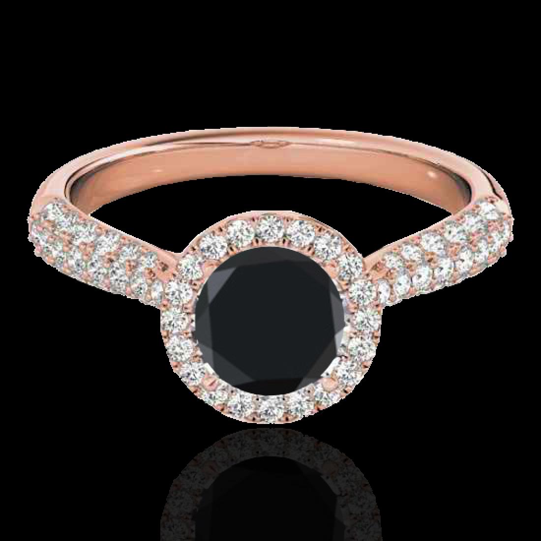 1.40 CTW Certified VS Black Diamond Solitaire Halo Ring: 33302 - REF-63K5W ---- 1.40 CTW Certified VS Black Diamond Solitaire Halo Ring 10K Rose Gold ---- Luxury Designer Brand Ring Appraised at $3,850 Certificate Number US33302 10k Rose gold, Ring Size is 