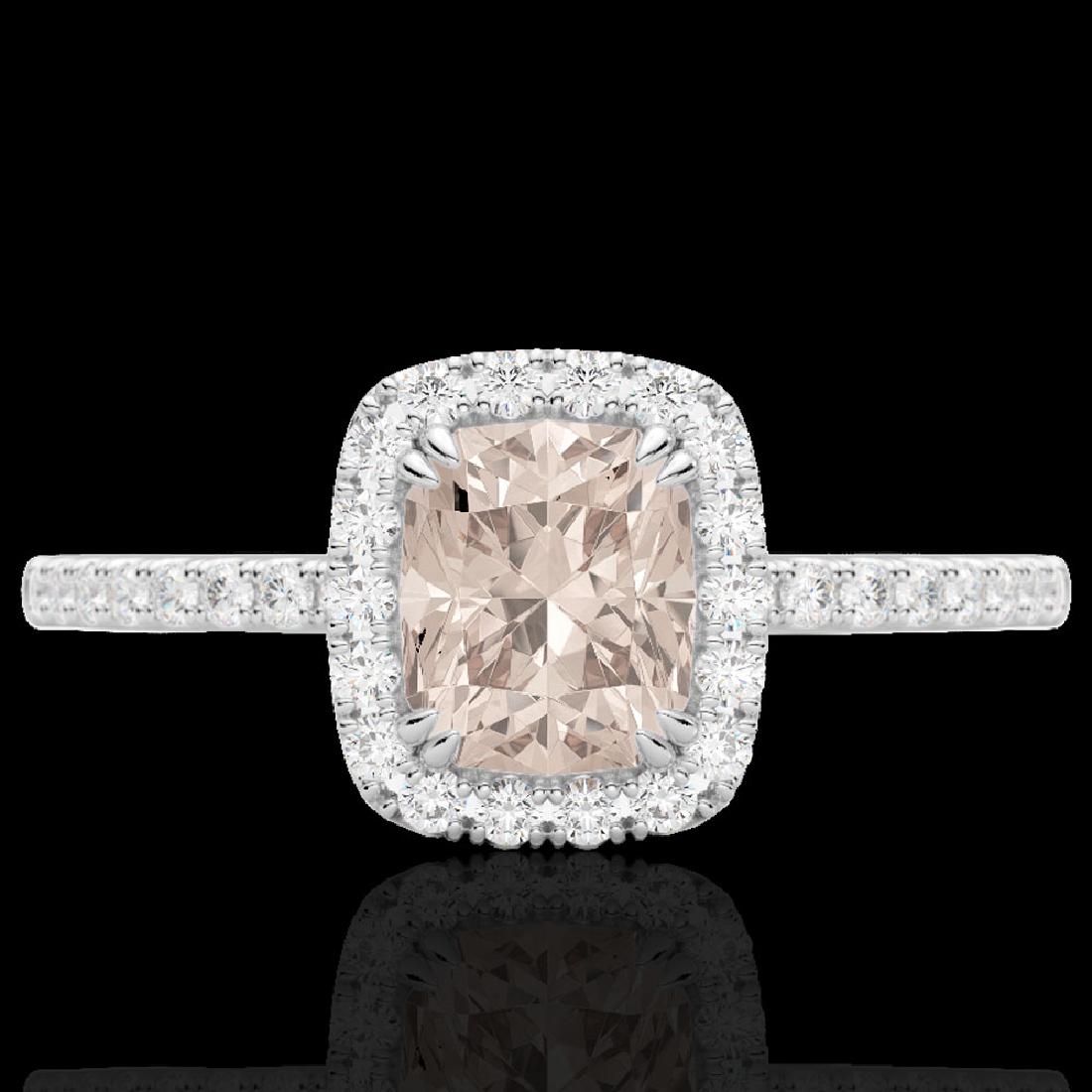 1.25 CTW Morganite & Micro Pave VS/SI Diamond Certified: 22906 - REF-40N9A ---- 1.25 CTW Morganite & Micro Pave VS/SI Diamond Certified Halo Ring 10K White Gold ---- Luxury Designer Brand Ring Appraised at $2,700 Certificate Number US22906 10k White gold, R
