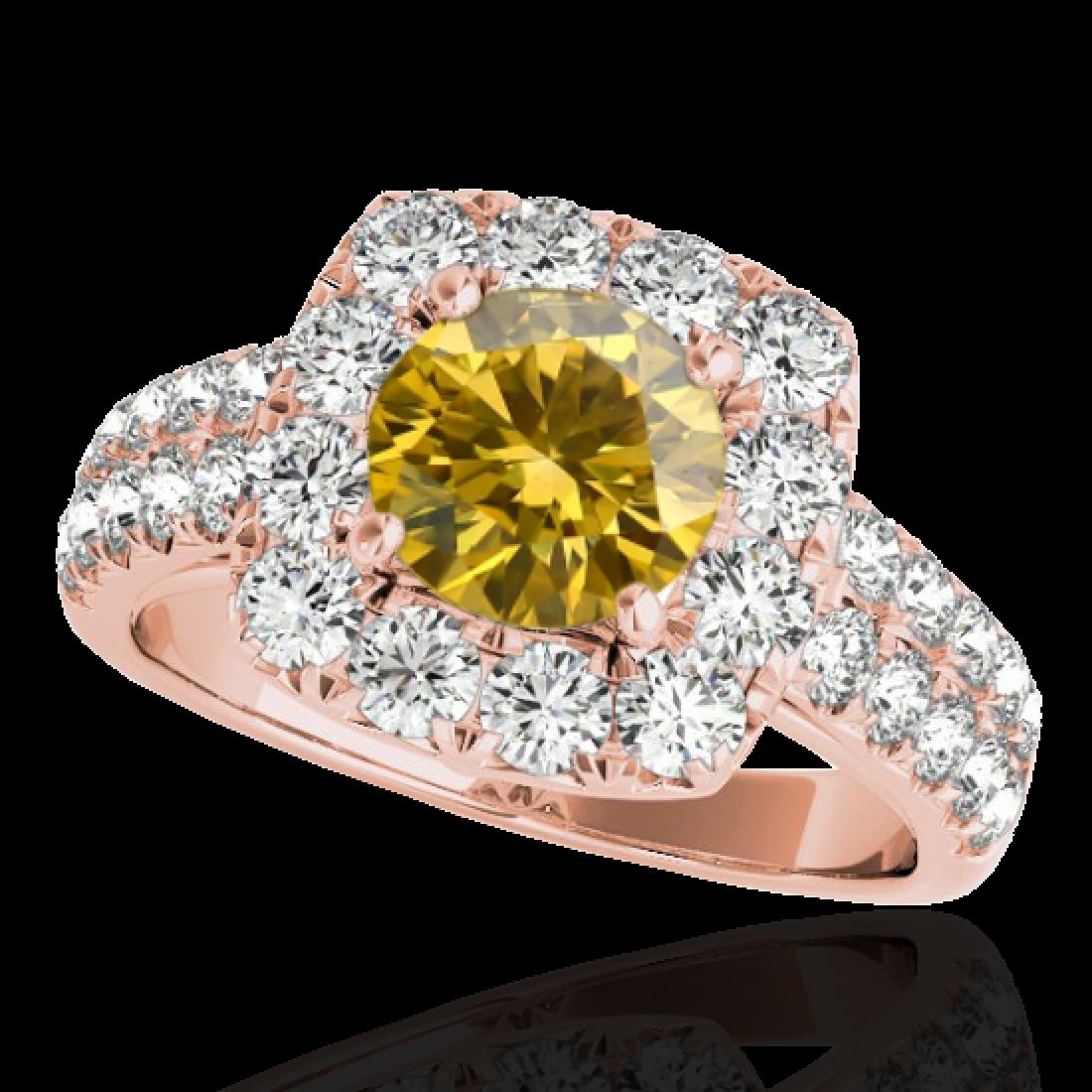 2.25 CTW Certified SI/I Fancy Intense Yellow Diamond: 33642 - REF-229M3F ---- 2.25 CTW Certified SI/I Fancy Intense Yellow Diamond Solitaire Halo Ring 10K Rose Gold ---- Luxury Designer Brand Ring Appraised at $13,850 Certificate Number US33642 10k Rose 