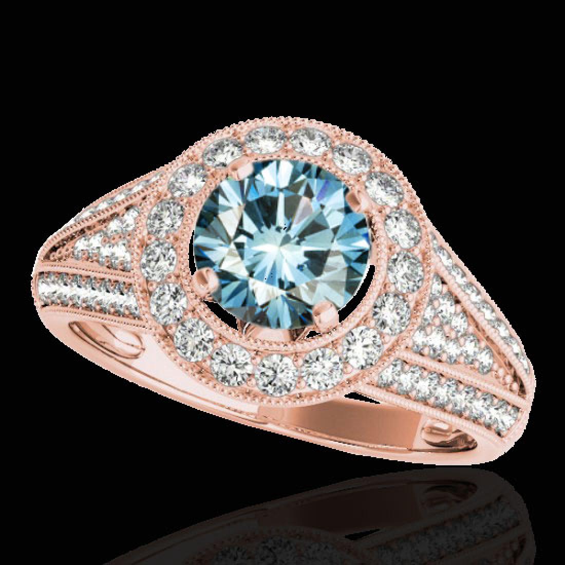 2.17 CTW SI Certified Fancy Blue Diamond Solitaire Halo: 33982 - REF-272M7F ---- 2.17 CTW SI Certified Fancy Blue Diamond Solitaire Halo Ring 10K Rose Gold ---- Luxury Designer Brand Ring Appraised at $18,000 Certificate Number US33982 10k Rose gold, Ring S