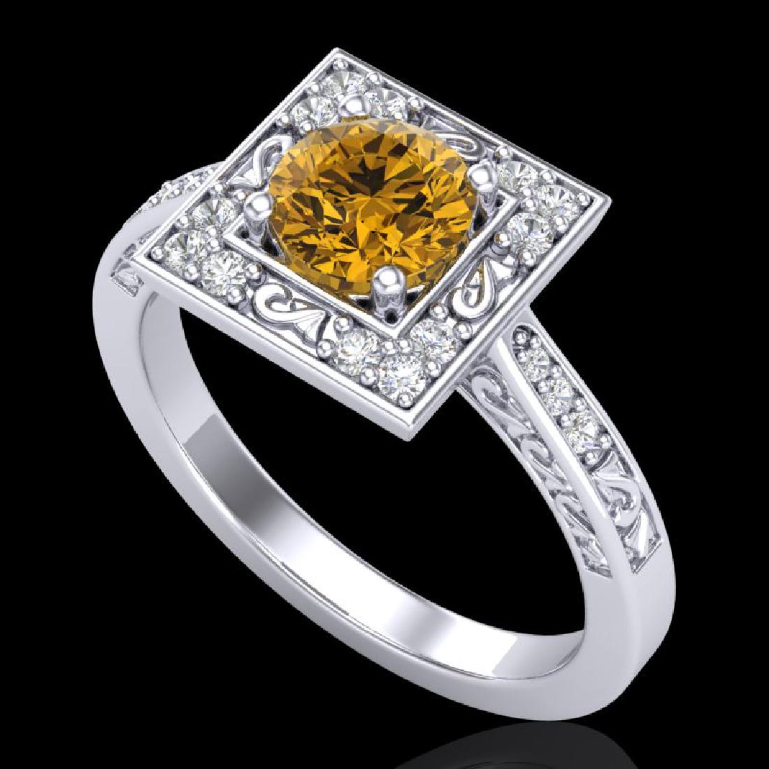 1.10 CTW Intense Fancy Yellow Diamond Engagement Art: 38155 - REF-140V9Y ---- 1.10 CTW Intense Fancy Yellow Diamond Engagement Art Deco Ring 18K White Gold ---- Luxury Designer Brand Ring Appraised at $9,300 Certificate Number US38155 18k White gold, Rin
