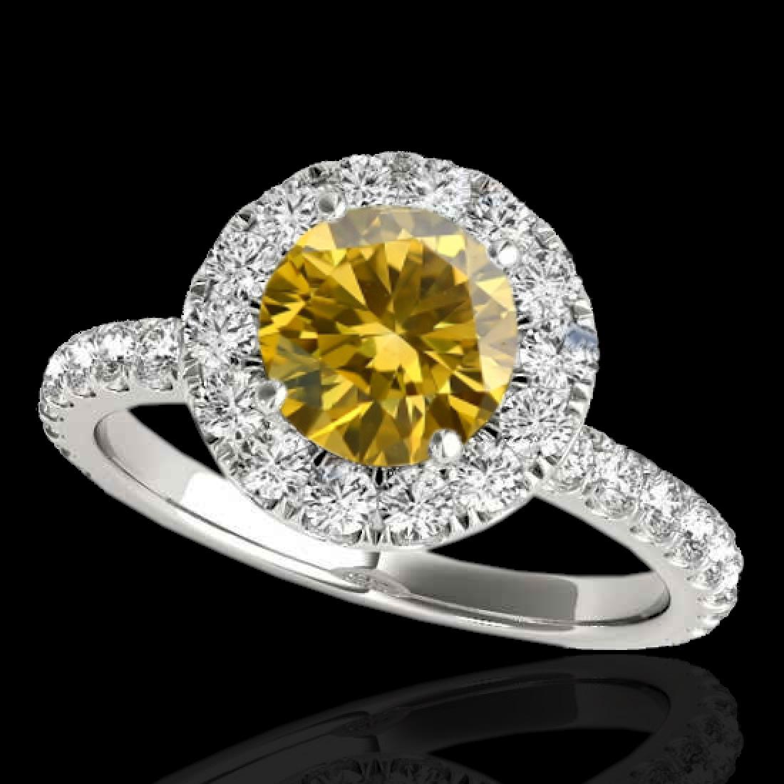 1.75 CTW Certified SI/I Fancy Intense Yellow Diamond: 33443 - REF-178R2K ---- 1.75 CTW Certified SI/I Fancy Intense Yellow Diamond Solitaire Halo Ring 10K White Gold ---- Luxury Designer Brand Ring Appraised at $11,750 Certificate Number US33443 10k Whit