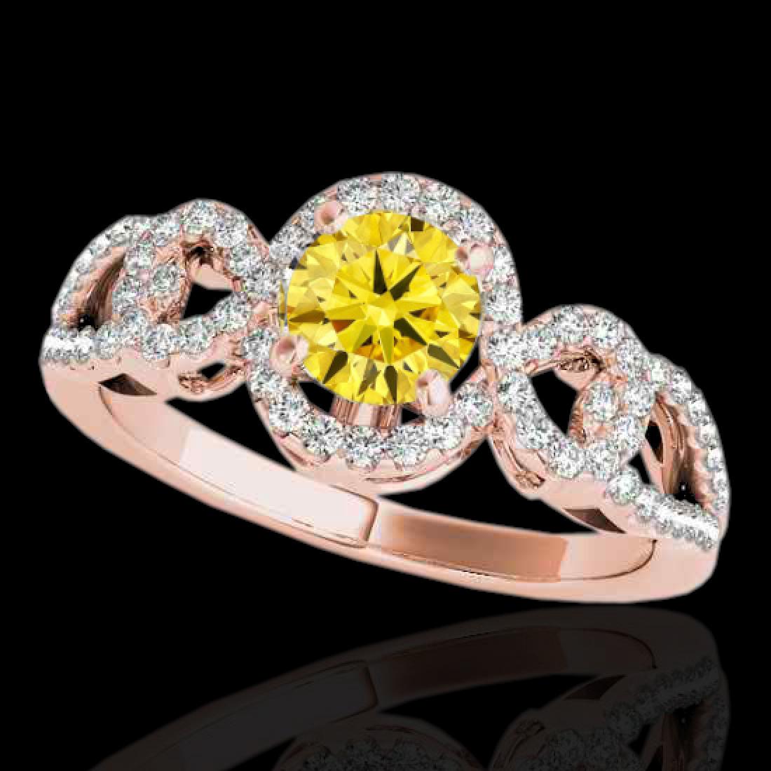 1.38 CTW Certified SI/I Fancy Intense Yellow Diamond: 33926 - REF-174N5A ---- 1.38 CTW Certified SI/I Fancy Intense Yellow Diamond Solitaire Halo Ring 10K Rose Gold ---- Luxury Designer Brand Ring Appraised at $11,500 Certificate Number US33926 10k Rose 