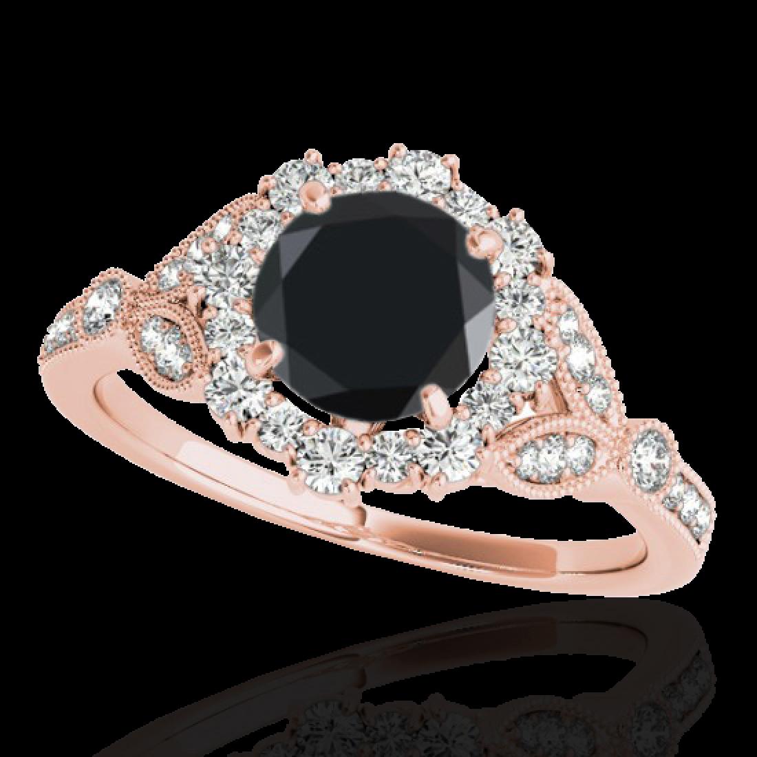 1.50 CTW Certified VS Black Diamond Solitaire Halo Ring: 33764 - REF-70F5N ---- 1.50 CTW Certified VS Black Diamond Solitaire Halo Ring 10K Rose Gold ---- Luxury Designer Brand Ring Appraised at $4,250 Certificate Number US33764 10k Rose gold, Ring Size is 