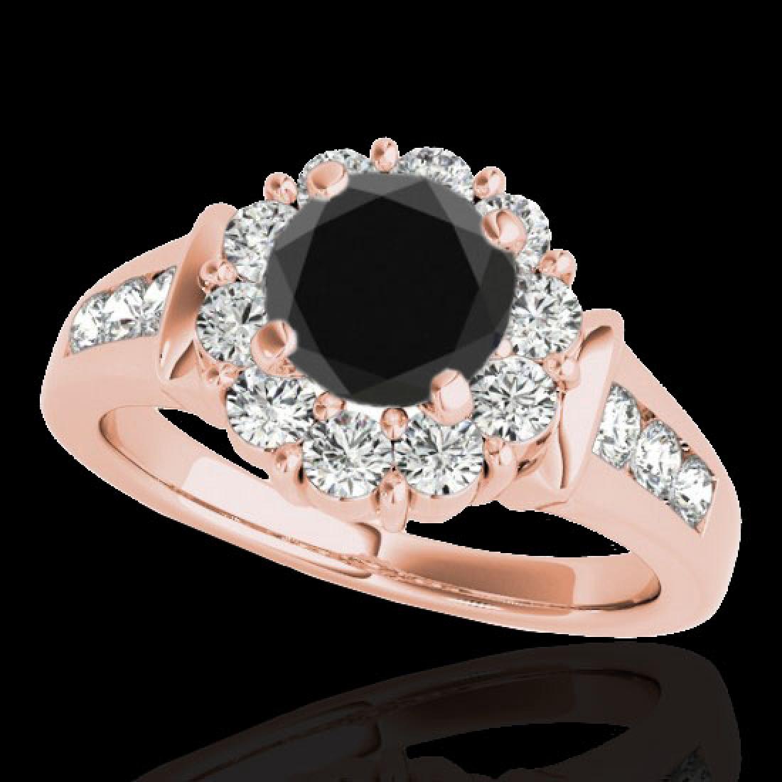 1.90 CTW Certified VS Black Diamond Solitaire Halo Ring: 34296 - REF-96W2H ---- 1.90 CTW Certified VS Black Diamond Solitaire Halo Ring 10K Rose Gold ---- Luxury Designer Brand Ring Appraised at $6,350 Certificate Number US34296 10k Rose gold, Ring Size is 