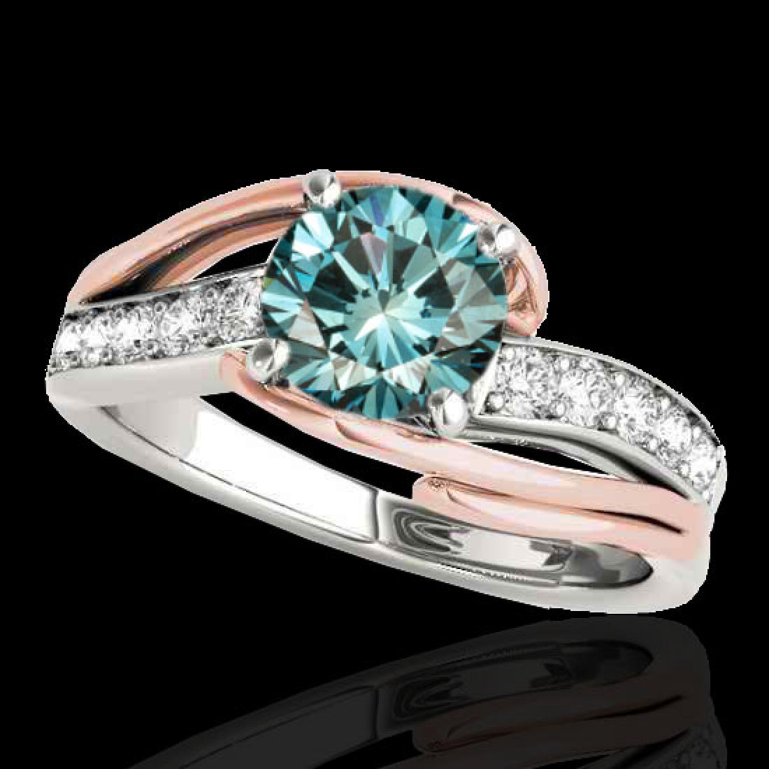 1.50 CTW SI Certified Fancy Blue Diamond Bypass: 35127 - REF-218K2W ---- 1.50 CTW SI Certified Fancy Blue Diamond Bypass Solitaire Ring 10K White & Rose Gold ---- Luxury Designer Brand Ring Appraised at $14,400 Certificate Number US35127 10k White &